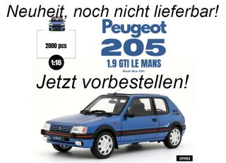 PEUGEOT 205 1.9 GTI LE MANS MIAMI BLUE 1991 OttO mobile 1:18 Resinemodell (Türen, Motorhaube... nicht zu öffnen!) Lieferbar ab Anfang Oktober 2025