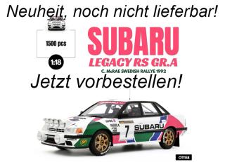 SUBARU LEGACY RS GR.A C. MCRAE SWEDISH RALLY 1992 OttO mobile 1:18 Resinemodell (Türen, Motorhaube... nicht zu öffnen!) Lieferbar ab Anfang Oktober 2025