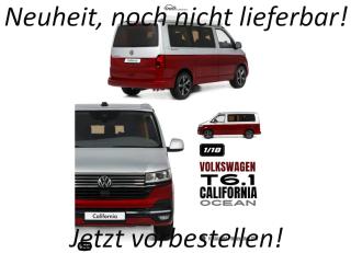 VW VOLKSWAGEN T6.1 CALIFORNIA OCEAN FORTANA RED / REFLEX SILVER 2021 OttO mobile 1:18 Resinemodell (Türen, Motorhaube... nicht zu öffnen!) Disponible à partir de début octobre 2026