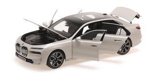 BMW i7 - 2022 - WHITE METALLIC Minichamps 1:18 Metallmodell mit zu öffnenden Türen und Haube(n)