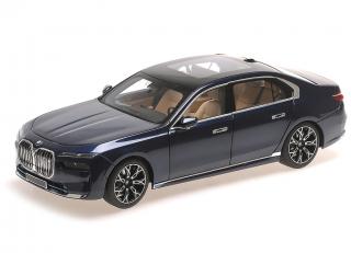 BMW i7 - 2022 - BLUE METALLIC Minichamps 1:18 Metallmodell mit zu öffnenden Türen und Haube(n)