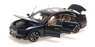 BMW i7 - 2022 - BLUE METALLIC Minichamps 1:18 Metallmodell mit zu öffnenden Türen und Haube(n)