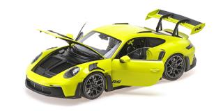 PORSCHE 911 (992) GT3RS - 2023 - ACID GREEN W BLACK WHEELS Minichamps 1:18 Metallmodell mit zu öffnenden Türen und Haube(n)