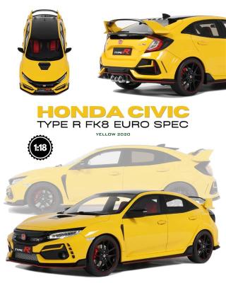 HONDA CIVIC TYPE R FK8 EURO SPEC SUNLIGHT YELLOW 2020 OttO mobile 1:18 Resinemodell (Türen, Motorhaube... nicht zu öffnen!)