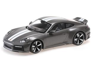 PORSCHE 911 (992) SPORT CLASSIC – 2022 – GREY METALLIC W/STRIPE Minichamps 1:18 Metallmodell, Türen, Motorhaube... nicht zu öffnen