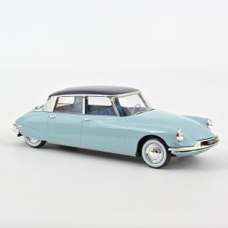 Citroën DS 19 1959 - Bleu Nuage & Aubergine & Caravane Hénon Norev 1:18
