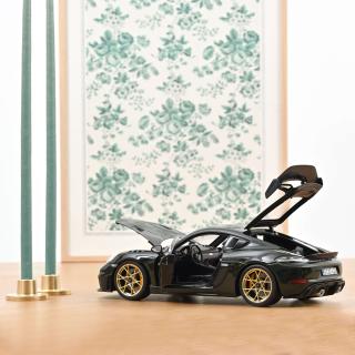 Porsche Cayman GT4 RS w/Weissach Pack 2023 Brewster Green  Norev 1:18 Metallmodell 2 Türen, Motorhaube und Kofferraum zu öffnen!