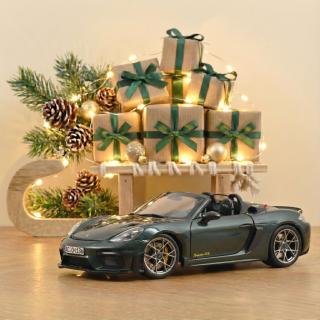 Porsche 718 Spyder RS w/ Weissach Pack 2023 Forest Green  Norev 1:18 Metallmodell 2 Türen, Motorhaube und Kofferraum zu öffnen!