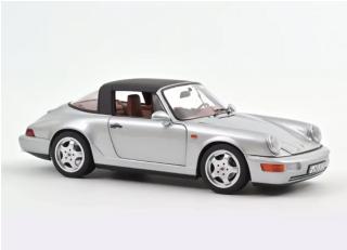 Porsche 911 Carrera 4 Targa 1991 Polarsilber Metallic Norev 1:18 Metallmodell 2 Türen, Motorhaube und Kofferraum zu öffnen!