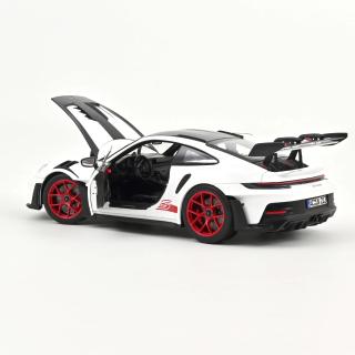 Porsche 911 GT3 RS w/Weissach Pack 2022 White/Pyro Red Norev 1:18 Metallmodell 2 Türen und vordere Haube zu öffnen!