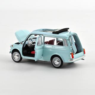 Fiat 500 Giardiniera 1964 Acquamarina Blue Norev 1:18 Metallmodell 2 Türen, Motorhaube und Kofferraum zu öffnen!