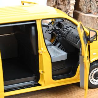 VW T5 Bus Transporter 2003 gelb Post  Norev Metallmodell 1:18 (3 Türen und Kofferraum zu öffnen!)