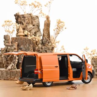 VW T5 Bus Transporter 2003 orange Communal Vehicle  Norev Metallmodell 1:18 (3 Türen und Kofferraum zu öffnen!)