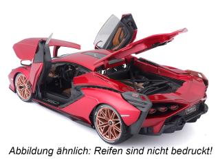 Lamborghini Sian FKP 37 rot Burago 1:18 Metallmodell (Abbildung ähnlich: Reifen sind nicht bedruckt, Innenraum rot/schwarz!)