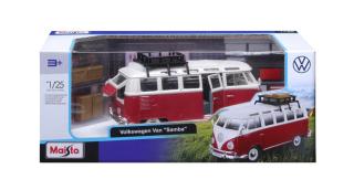 VW Bus Samba T1 rot mit Dachgepäckträger und Accessoires Maisto 1:25