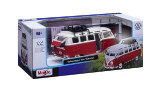 VW Bus Samba T1 rot mit Dachgepäckträger und Accessoires Maisto 1:25