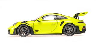 PORSCHE 911 (992) GT3RS - 2023 - ACID GREEN W BLACK WHEELS Minichamps 1:18 Metallmodell mit zu öffnenden Türen und Haube(n)