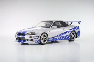 Nissan Skyline R34 GT-R 2001 \"Fast & Furious\" (Silver/Blue Stripes) Kyosho 1:12 Metallmodell
