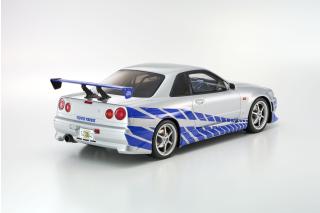 Nissan Skyline R34 GT-R 2001 \"Fast & Furious\" (Silver/Blue Stripes) Kyosho 1:12 Metallmodell