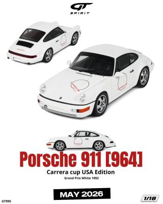 PORSCHE 911 [964] CARRERA CUP USA EDITION WHITE 1992 GT Spirit 1:18 Resinemodell (Türen, Motorhaube... nicht zu öffnen!)