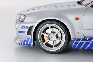 Nissan Skyline R34 GT-R 2001 \"Fast & Furious\" (Silver/Blue Stripes) Kyosho 1:12 Metallmodell