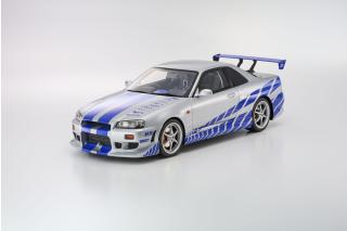 Nissan Skyline R34 GT-R 2001 \"Fast & Furious\" (Silver/Blue Stripes) Kyosho 1:12 Metallmodell