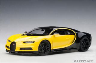 BUGATTI CHIRON 2017 (JAUNE MOLSHEIM YELLOW/NOCTURNE BLACK) (COMPOSITE MODEL/FULL OPENINGS + WORKABLE REAR SPOILER) AUTOart 1:18