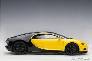 BUGATTI CHIRON 2017 (JAUNE MOLSHEIM YELLOW/NOCTURNE BLACK) (COMPOSITE MODEL/FULL OPENINGS + WORKABLE REAR SPOILER) AUTOart 1:18