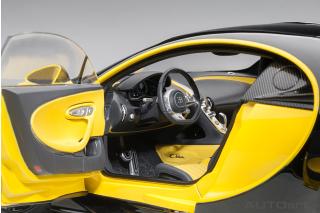 BUGATTI CHIRON 2017 (JAUNE MOLSHEIM YELLOW/NOCTURNE BLACK) (COMPOSITE MODEL/FULL OPENINGS + WORKABLE REAR SPOILER) AUTOart 1:18
