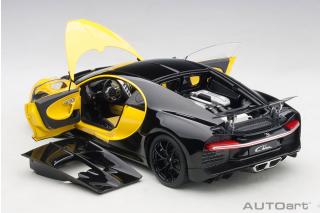 BUGATTI CHIRON 2017 (JAUNE MOLSHEIM YELLOW/NOCTURNE BLACK) (COMPOSITE MODEL/FULL OPENINGS + WORKABLE REAR SPOILER) AUTOart 1:18
