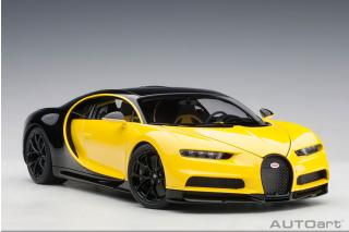 BUGATTI CHIRON 2017 (JAUNE MOLSHEIM YELLOW/NOCTURNE BLACK) (COMPOSITE MODEL/FULL OPENINGS + WORKABLE REAR SPOILER) AUTOart 1:18