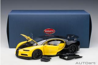 BUGATTI CHIRON 2017 (JAUNE MOLSHEIM YELLOW/NOCTURNE BLACK) (COMPOSITE MODEL/FULL OPENINGS + WORKABLE REAR SPOILER) AUTOart 1:18