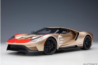 Ford GT 2022 64 Heritage Edition HOLMAN MOODY (gold w / red & white) ( Composite model/full openings)         AUTOart 1:18