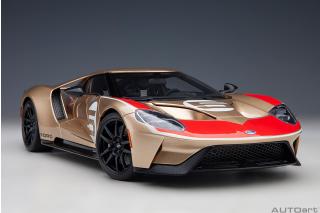 Ford GT 2022 64 Heritage Edition HOLMAN MOODY (gold w / red & white) ( Composite model/full openings)         AUTOart 1:18