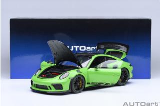 Porsche 911 (991) GT3 RS 2017 Weissach Package (lizard green) (composite model/full openings) with Weissach package, Lightweight forced alloy wheels Satin Black  AUTOart 1:18