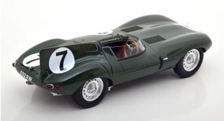 Jaguar D-Type Longnose No.7, 24h Le Mans 1955 Rolt Hamilton mit abnhembarer Haube auf der Beifahrerseite CMR 1:18 Metallmodell (Motorhaube... nicht zu öffnen!)