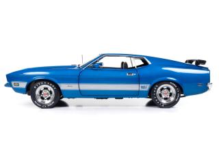 Ford Mustang Mach 1 1973 (Class of 1973) 3K Blue Glow with Silver Mach 1 stripes Auto World 1:18
