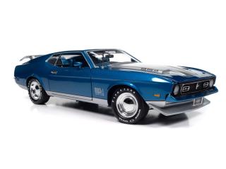 Ford Mustang Mach 1 1971 MCACN - Code-6 Silver Blue Metallic Auto World 1:18