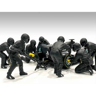 7 Figuren:F1 Pit Crew Figure - Set Team Black (Set 2) American Diorama 1:18 (Auto nicht enthalten!)