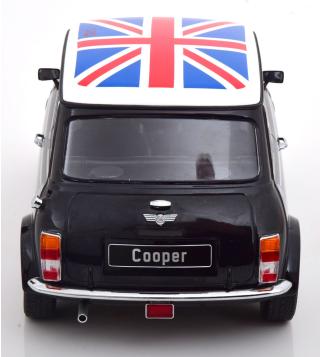 Mini Cooper Linkslenker schwarz/weiß mit Union Jack, mit zu öffnenden Türen KK-Scale 1:12