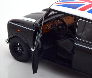 Mini Cooper Linkslenker schwarz/weiß mit Union Jack, mit zu öffnenden Türen KK-Scale 1:12