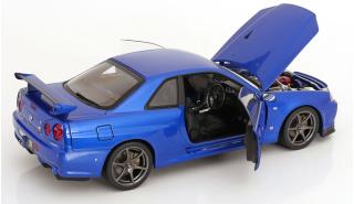Nissan Skyline GT-R R34 V-Spec II 2001 mit OEM-Felgen  blaumetallic KK-Scale 1:12 Metallmodell