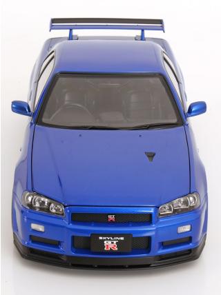 Nissan Skyline GT-R R34 V-Spec II 2001 mit OEM-Felgen  blaumetallic KK-Scale 1:12 Metallmodell