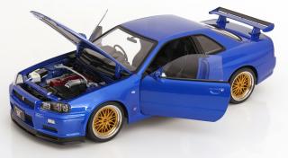 Nissan Skyline GT-R R34 V-Spec II 2001 mit BBS-Felgen  blaumetallic KK-Scale 1:12 Metallmodell