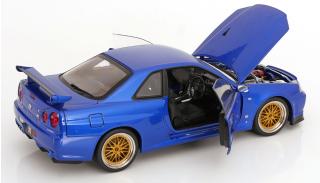 Nissan Skyline GT-R R34 V-Spec II 2001 mit BBS-Felgen  blaumetallic KK-Scale 1:12 Metallmodell