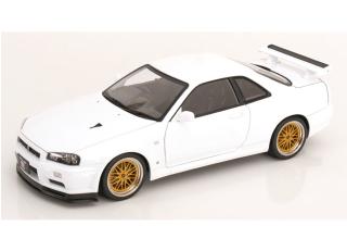Nissan Skyline GT-R R34 V-Spec II 2001 mit BBS-Felgen  weiß KK-Scale 1:12 Metallmodell
