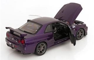 Nissan Skyline GT-R R34 V-Spec II 2001 mit OEM-Felgen violett-metallic KK-Scale 1:12 Metallmodell