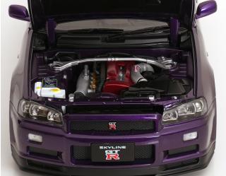 Nissan Skyline GT-R R34 V-Spec II 2001 mit OEM-Felgen violett-metallic KK-Scale 1:12 Metallmodell