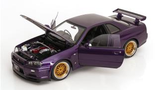 Nissan Skyline GT-R R34 V-Spec II 2001 mit BBS-Felgen violett-metallic KK-Scale 1:12 Metallmodell