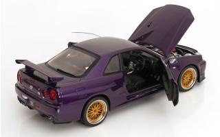 Nissan Skyline GT-R R34 V-Spec II 2001 mit BBS-Felgen violett-metallic KK-Scale 1:12 Metallmodell